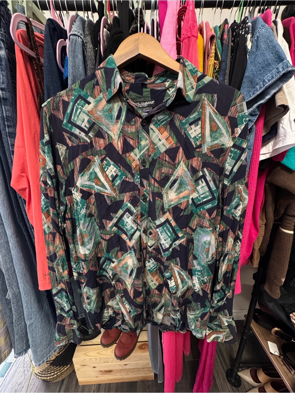 D&G Men's Geometric Print Long-Sleeve Shirt